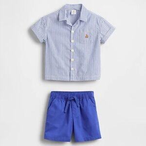 GAP Baby Blue Poplin Outfit Set - 6-12m
